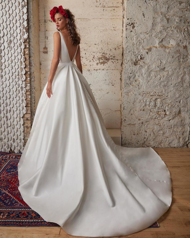 123232 long sleeve satin wedding dress with backless bodice2